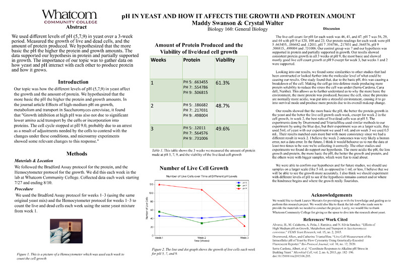 Protein and Growth levels in Yeast, different pH levels